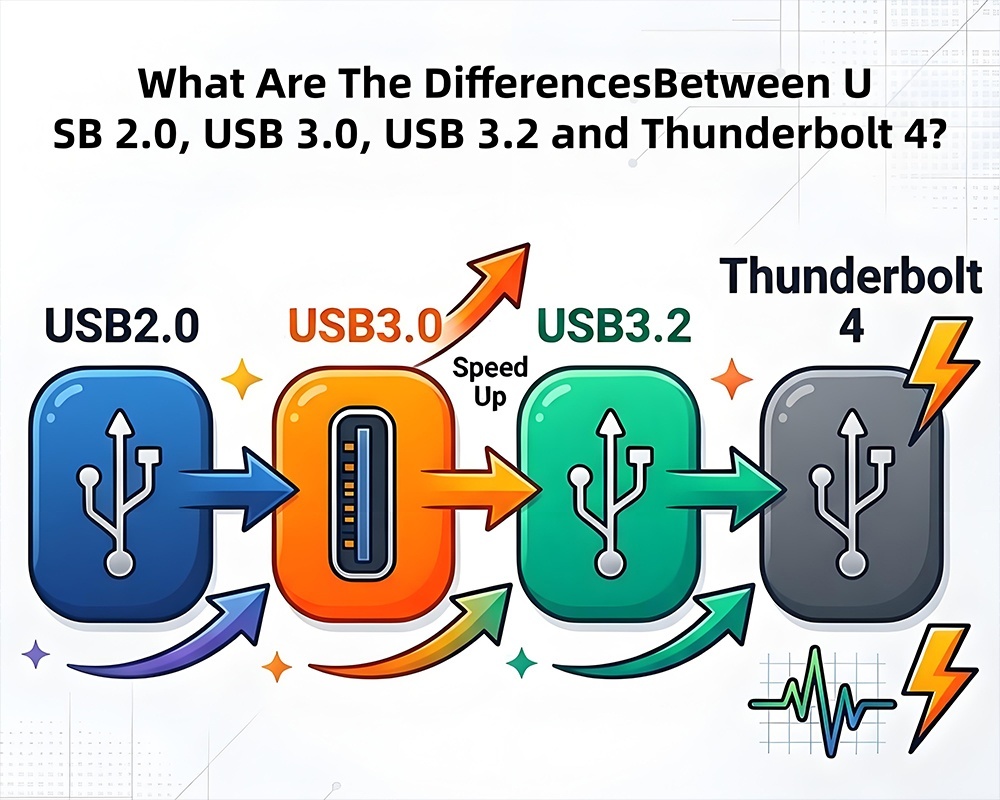 آخرین وبلاگ های شرکت در مورد راهنمای کامل مشخصات USB چه تفاوت هایی بین USB2.0 USB3.0 USB3.2 و Thunderbolt 4 وجود دارد